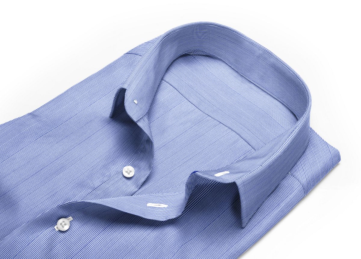 Chemise homme sur mesure col italien ouvert bleu, bleu foncé, blanc carreaux