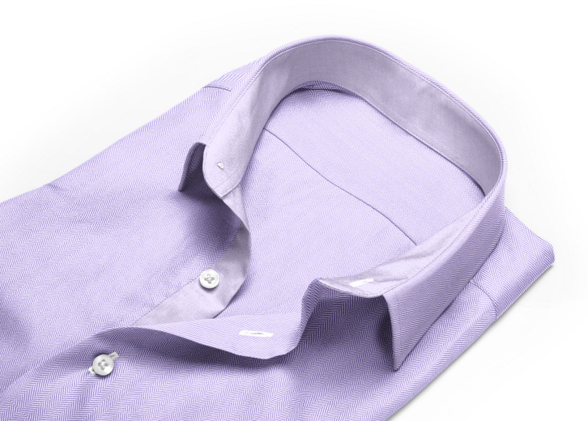 Chemise homme sur mesure col italien violet, violet clair uni