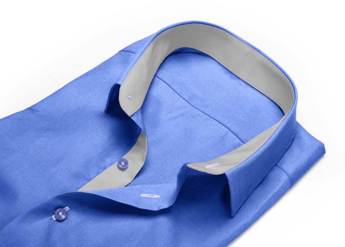 Chemise Col italien bleu, bleu foncé fil à fil