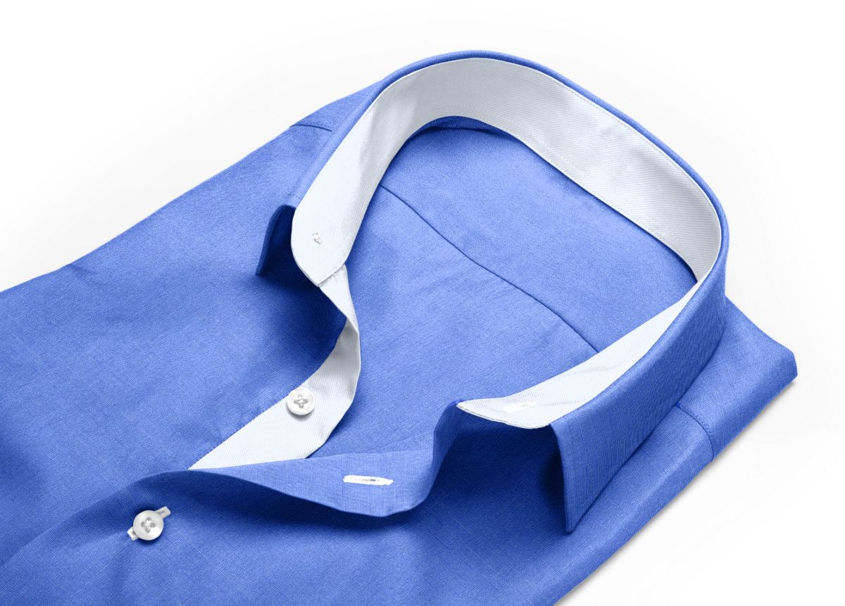 Chemise Col italien ouvert bleu, bleu foncé fil à fil