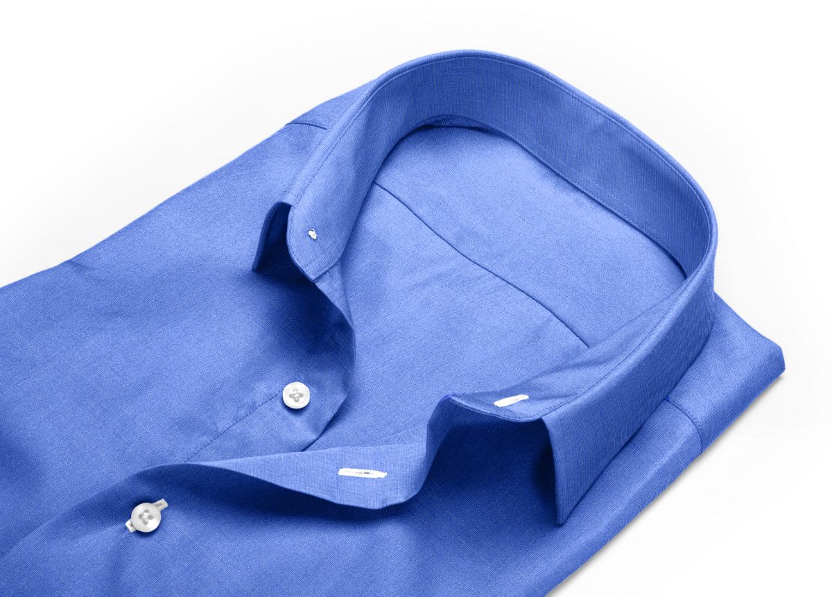 Chemise homme sur mesure col italien ouvert bleu, bleu foncé uni
